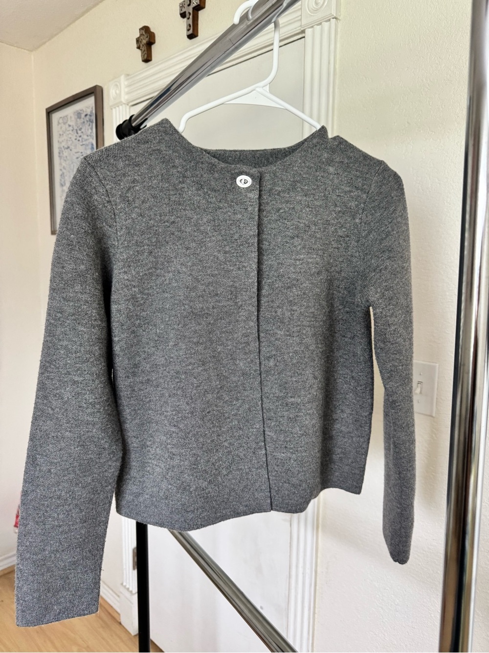 Zara Gray Crewneck Button-Top Cardigan